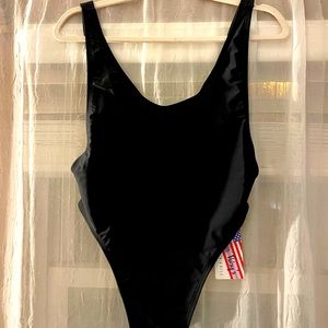 Ultra high black one piece swimsuit